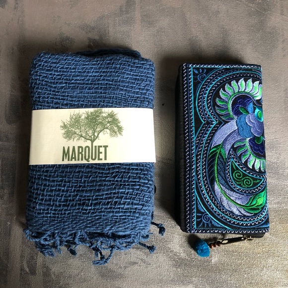Embroidered Blue Feather Graphic Wallet / Clutch - Picture 5 of 8